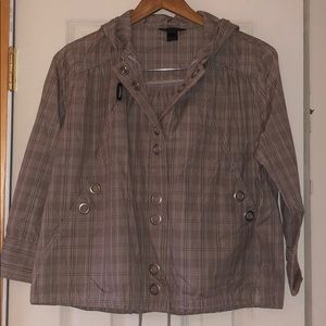 Mango Cropped Plaid Hooded Rain Jacket